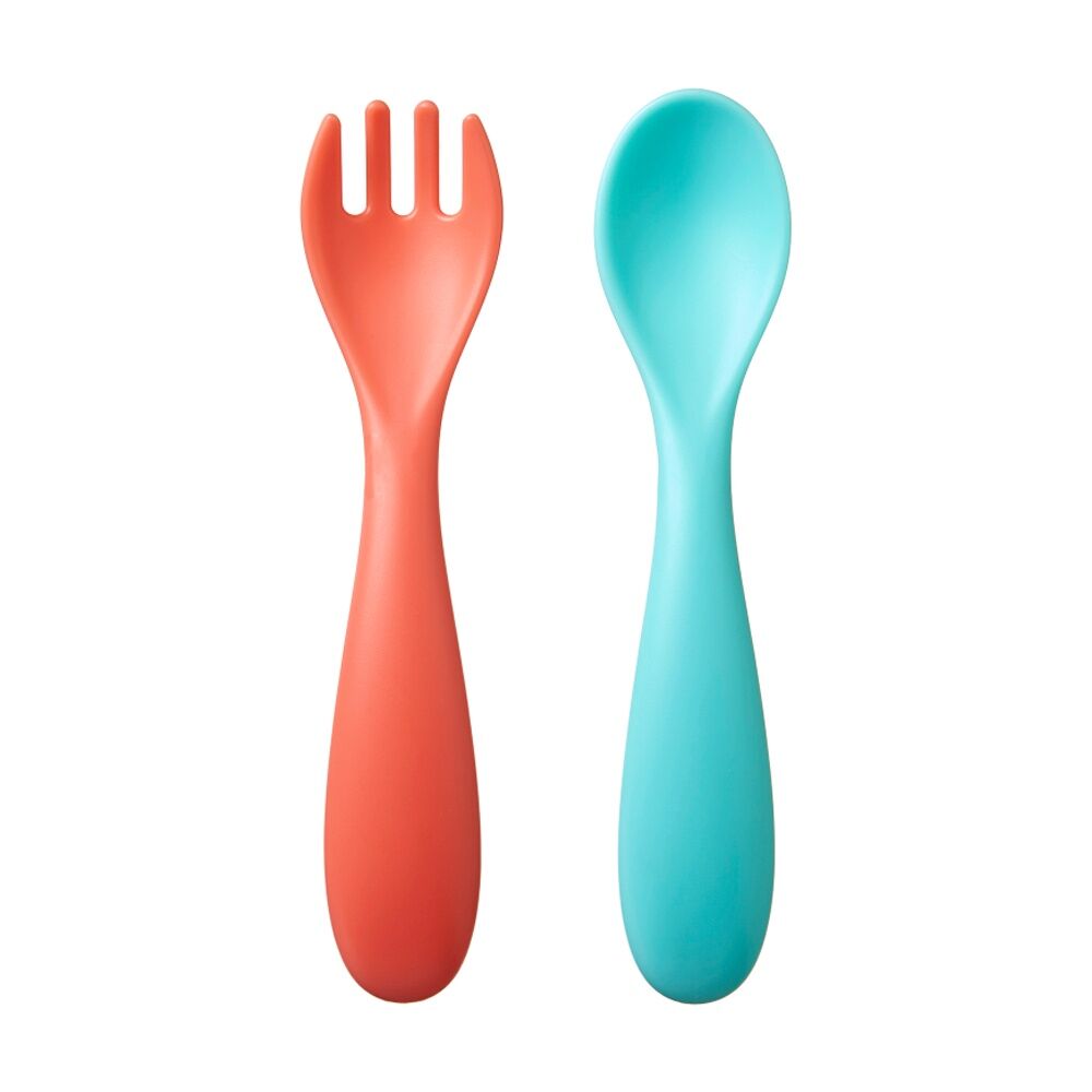Nuby 6pc Nuby Brights Baby Cutlery Set Durable Kids Plastic Dinnerware Orange/Teal (4 Pack) — image 2