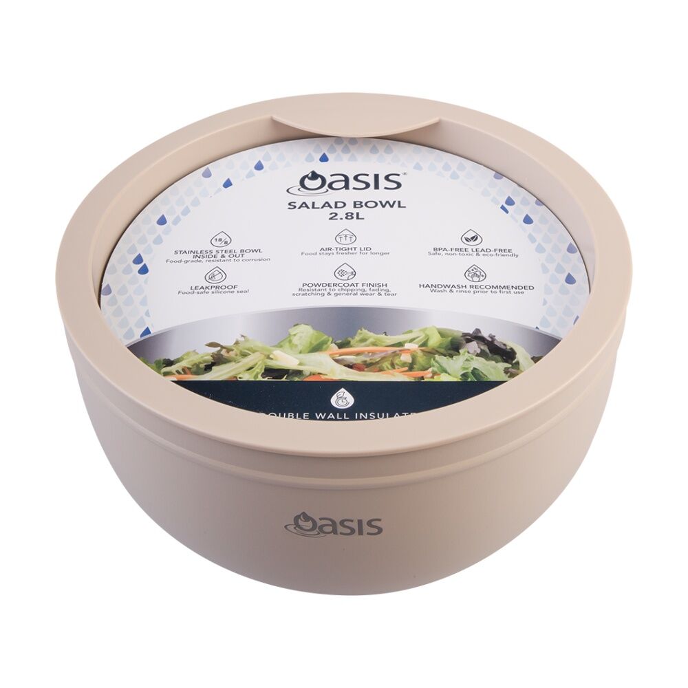 Oasis Stainless Steel Double Wall Insulated Salad Bowl With Lid Oat 2.8L Oasis — image 2