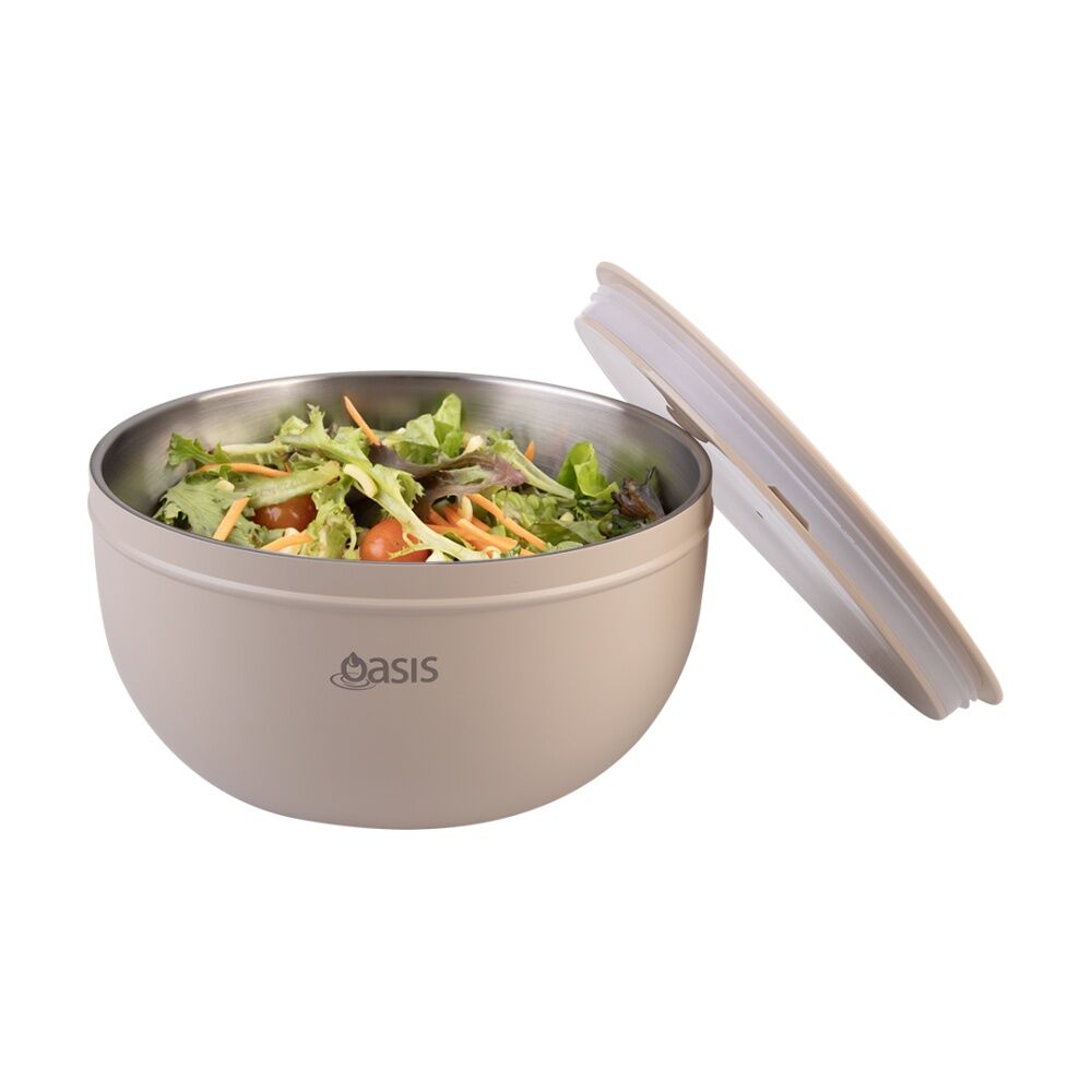 Oasis Stainless Steel Double Wall Insulated Salad Bowl With Lid Oat 2.8L Oasis — image 5