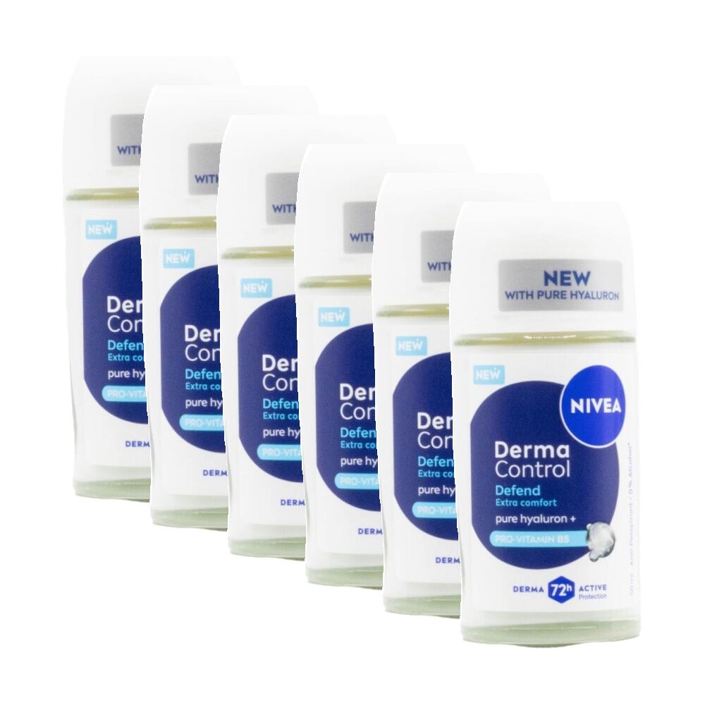 Nivea 72H Antiperspirant Derma Control Roll On Deodorant 50mL Pro Vitamin B5 (6 Pack)