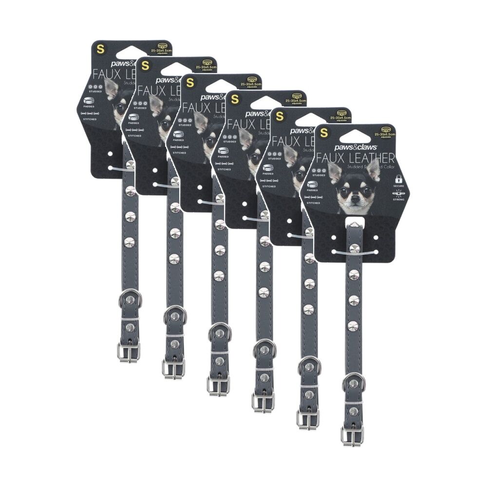 Paws and Claws Studded Leather-Look Padded Dog Collar Small 25-35cm Assorted (6 Pack)