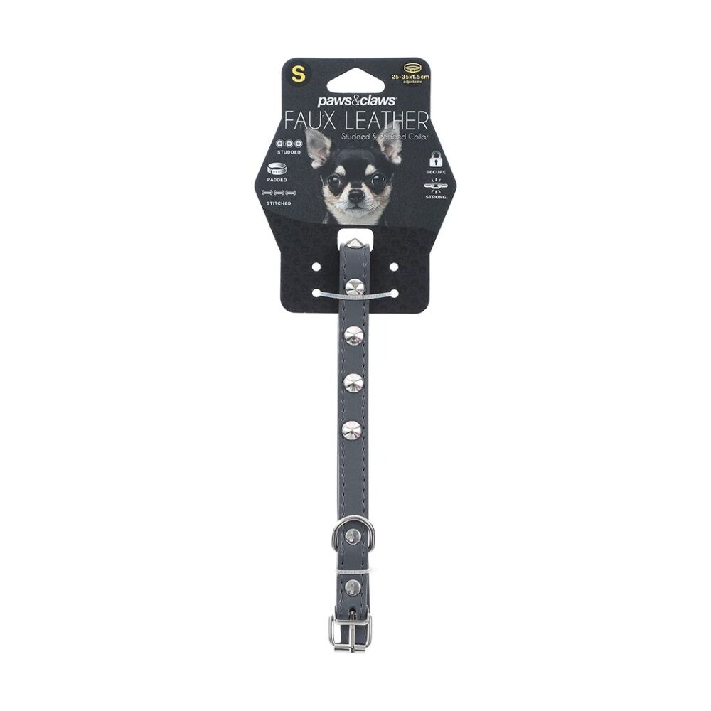 Paws and Claws Studded Leather-Look Padded Dog Collar Small 25-35cm Assorted (6 Pack) — image 2