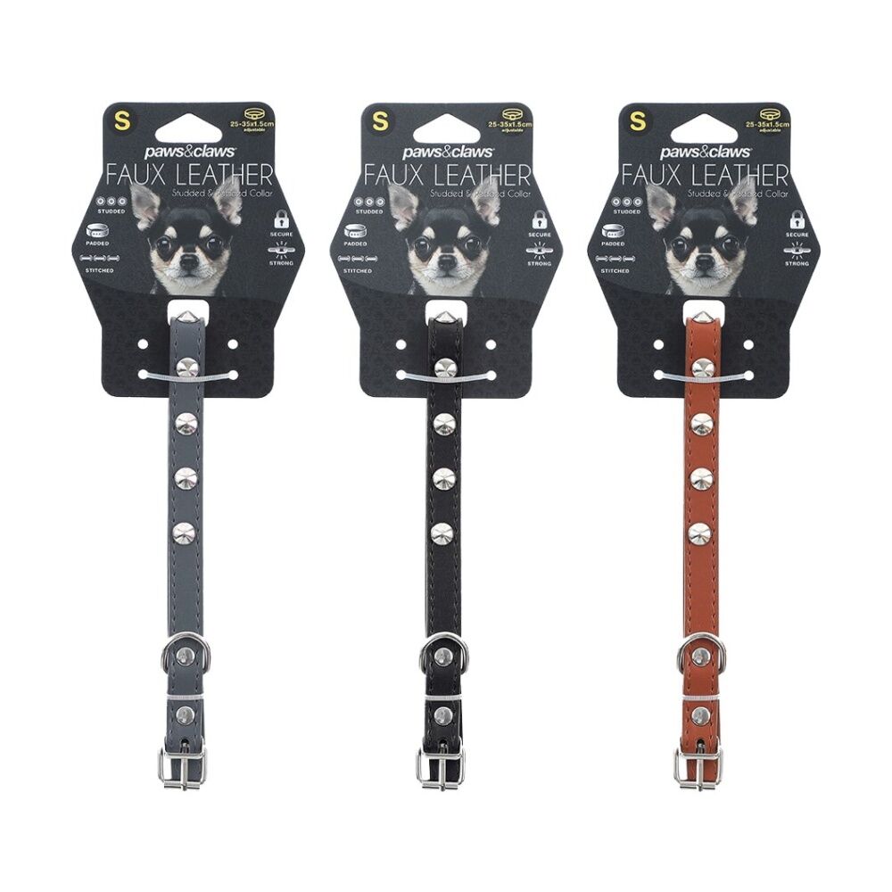 Paws and Claws Assorted Studded Leather-Look Padded Dog Collar Small 25-35cm — image 2