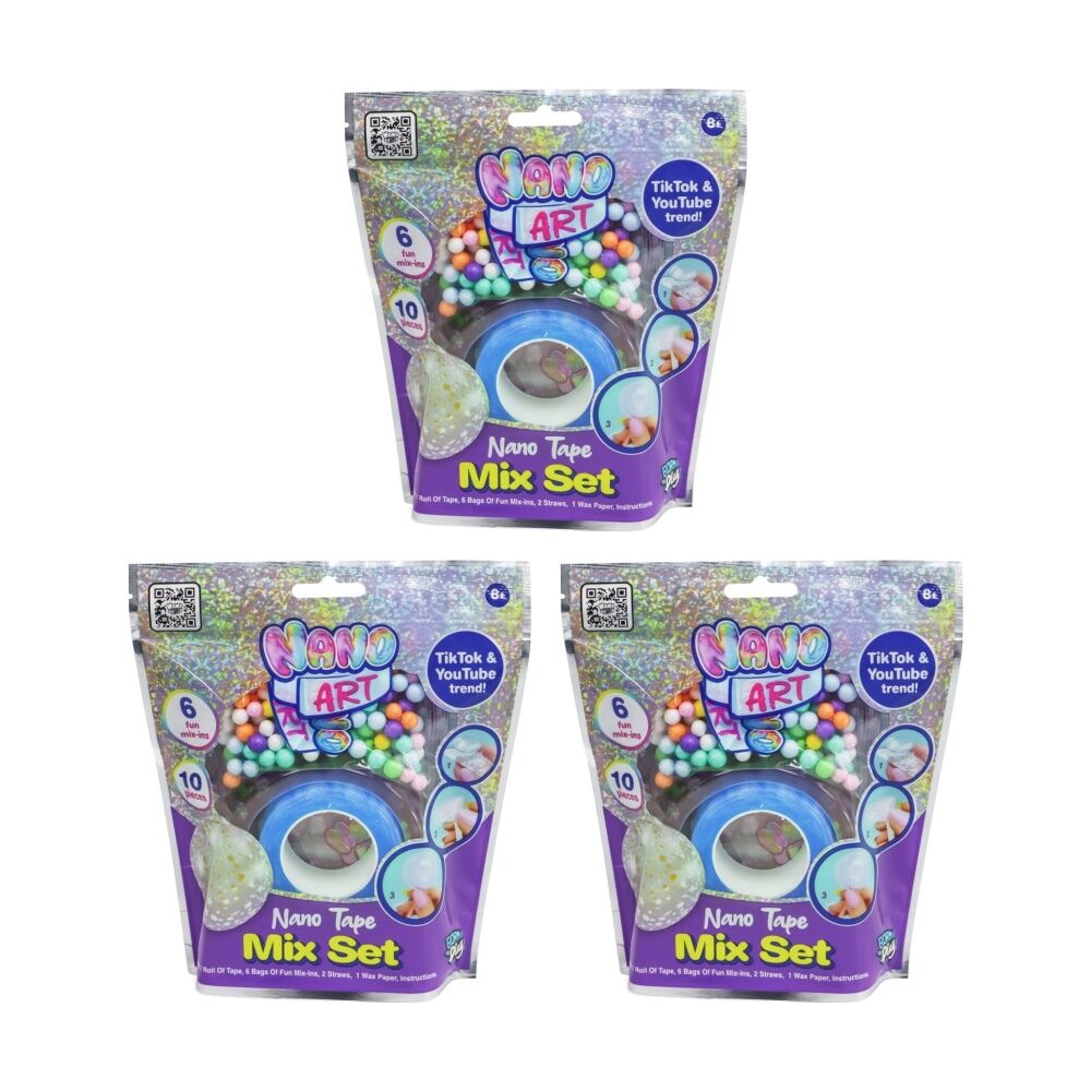 Born to Play Nano Art Tape Mix Set Craft Kit w/ Mix-Ins Assorted (3 Pack)