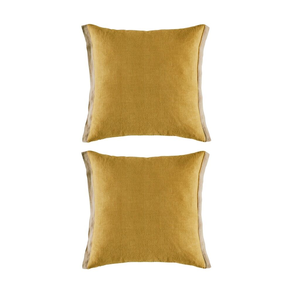 Kas Australia Belrose Cushion Linen Flange Mustard 50x50cm (2 Pack)