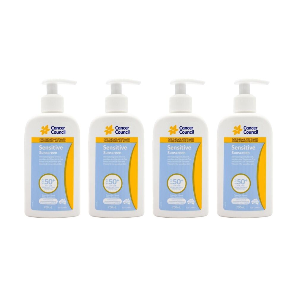 Cancer Council Sensitive Sunscreen SPF 50+ Broad Spectrum 200ml (4 Pack)