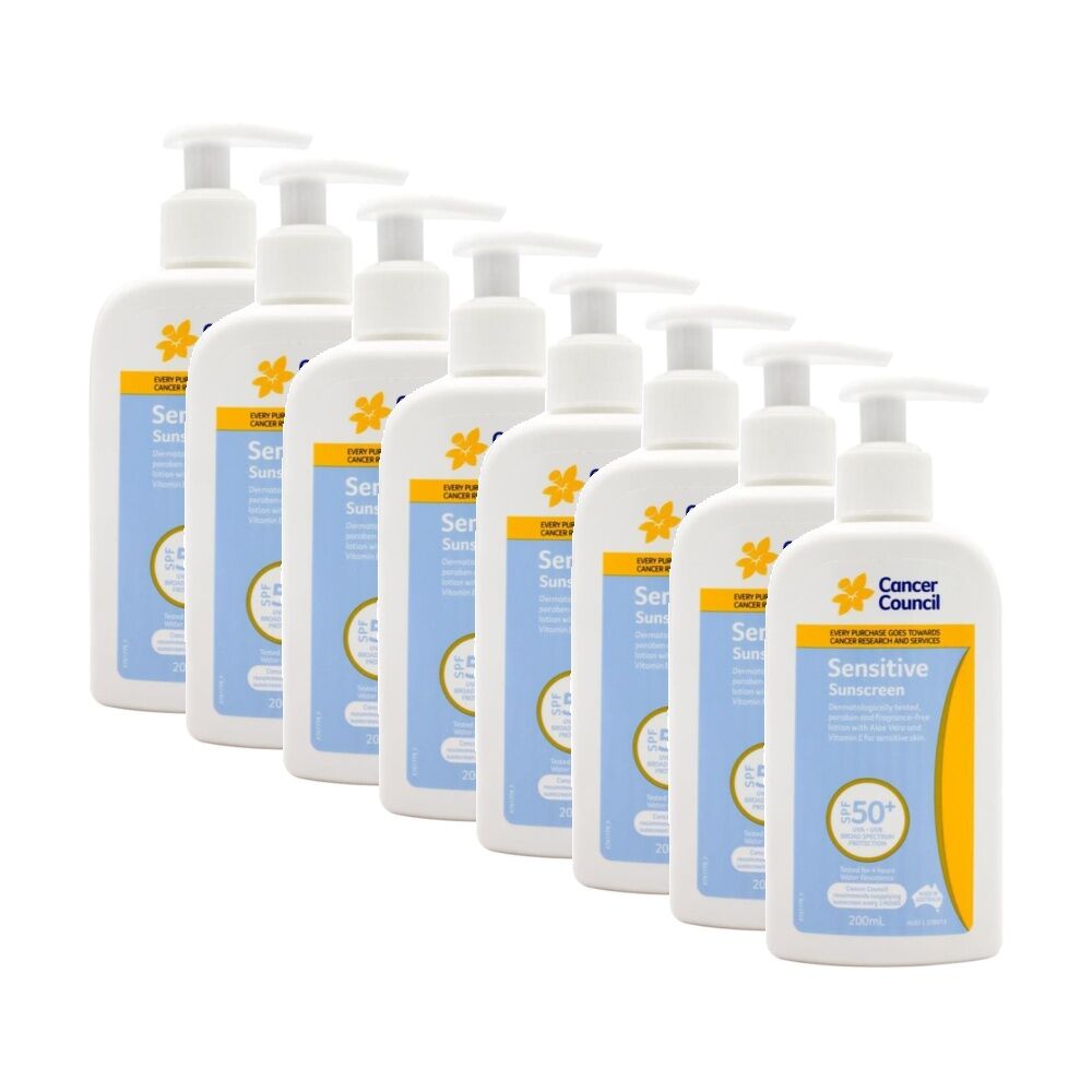 Cancer Council Sensitive Sunscreen SPF 50+ Broad Spectrum 200ml (8 Pack)