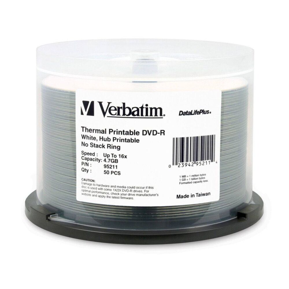 Verbatim 50pc Verbatim DVD-R White Wide Thermal 16x Speed Blank Discs 4.7GB (2 Pack) — image 2