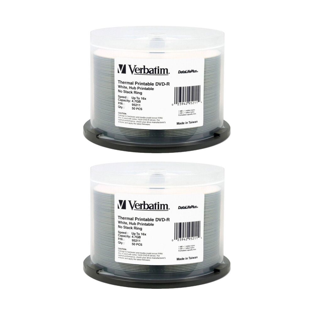 Verbatim 50pc Verbatim DVD-R White Wide Thermal 16x Speed Blank Discs 4.7GB (2 Pack)