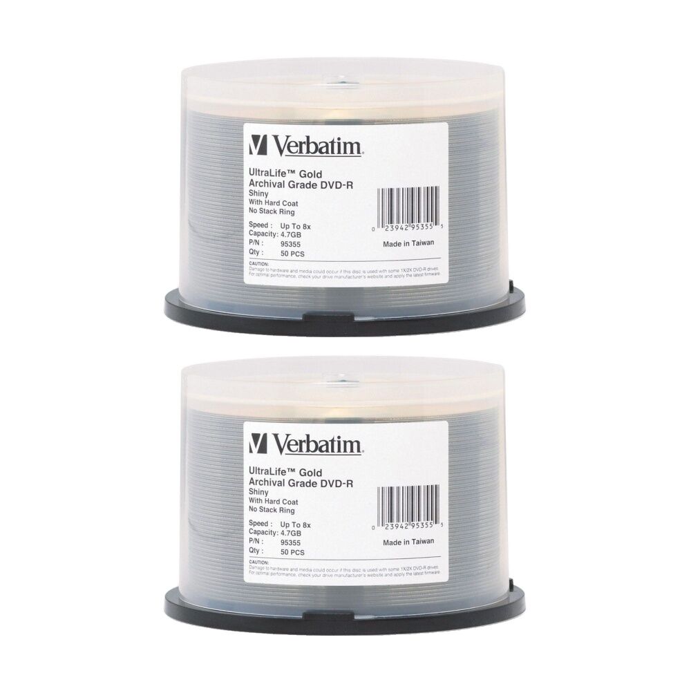 Verbatim 50pc Verbatim DVD-R Gold Archival Grade Hard Coat 8x Speed Bank Discs 4.7GB (2 Pack)