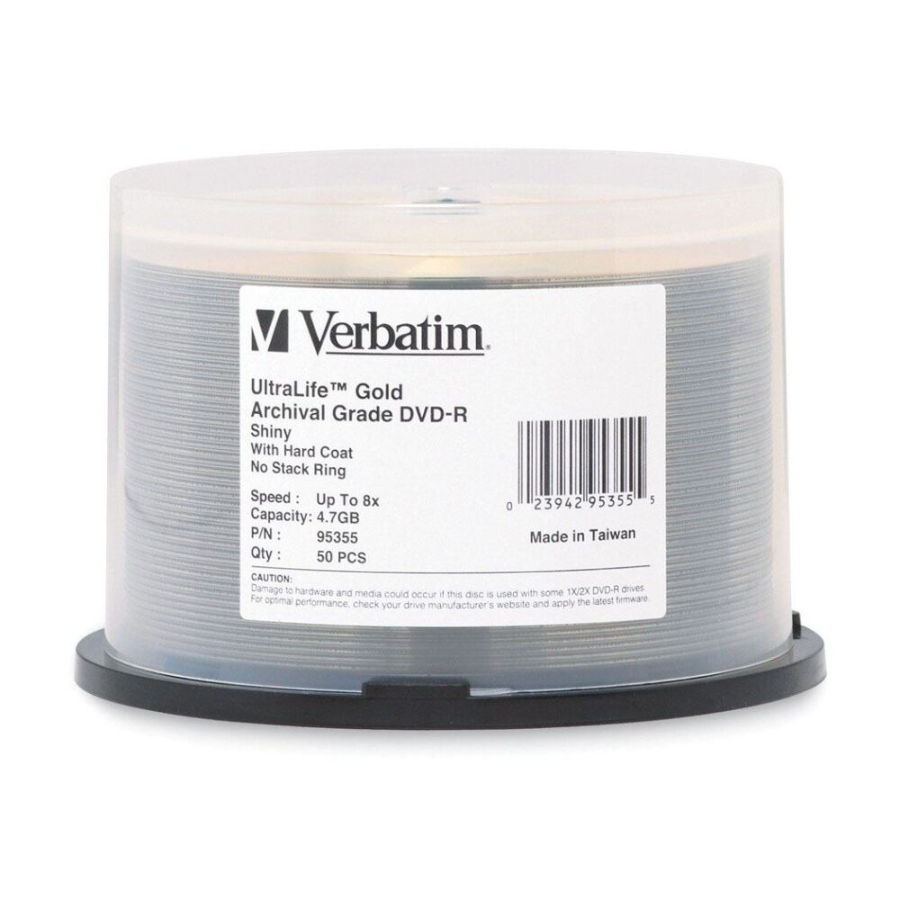 Verbatim 50pc Verbatim DVD-R Gold Archival Grade Hard Coat 8x Speed Bank Discs 4.7GB (2 Pack) — image 2