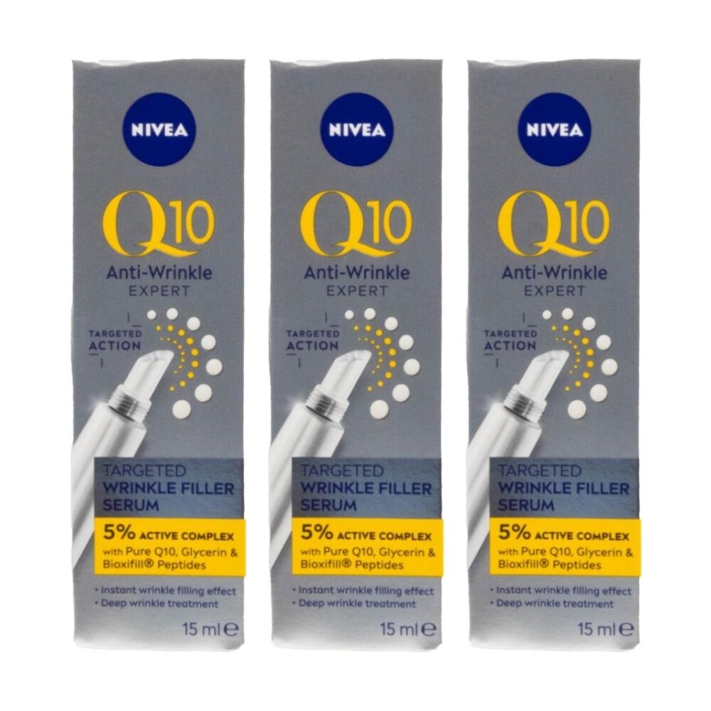 Nivea Anti Ageing Instant Smoothing Wrinkle Filler Serum 15ml Q10 (3 Pack)