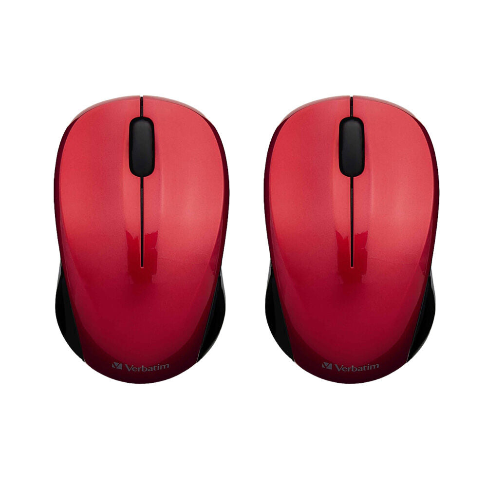 Verbatim Wireless Silent Computer/PC Blue LED 2.4Ghz Mouse Red (2 Pack)