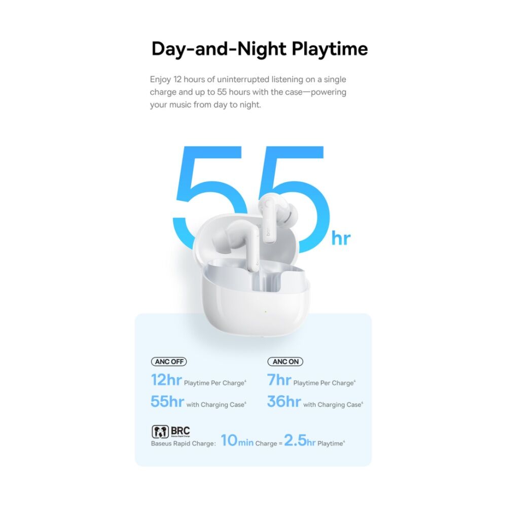 Baseus Moon White BP1 Pro Active Noise Cancelling Wireless In-Ear Earbuds — image 4