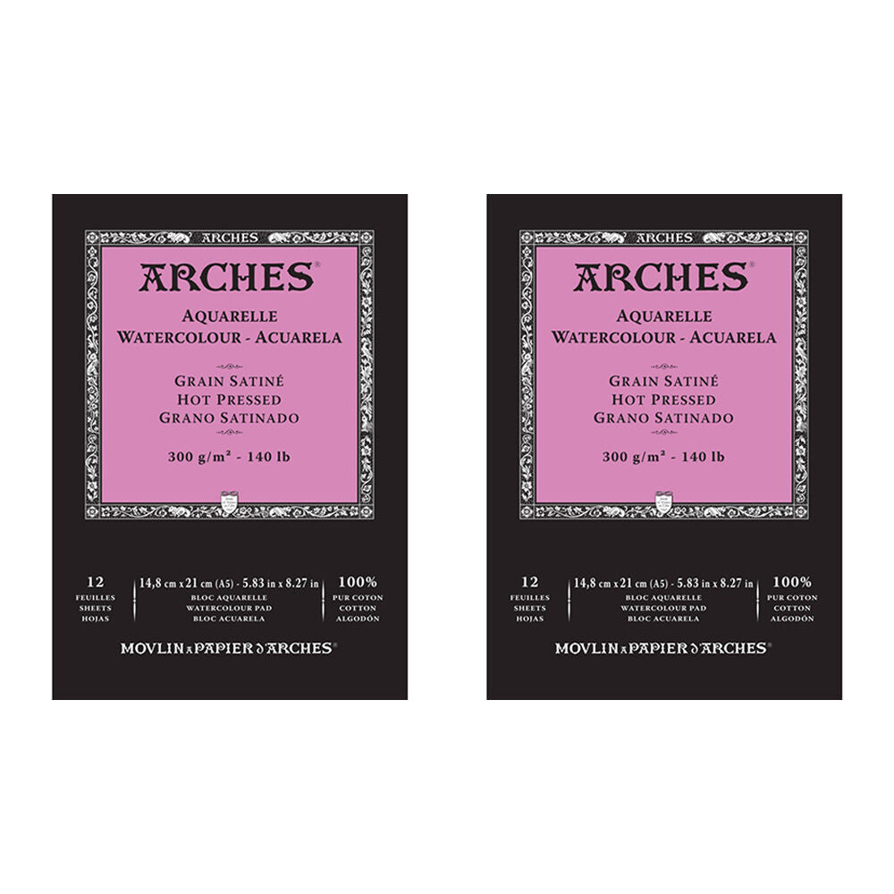 Arches Hot Press Watercolour Art/Craft Painting Paper Pad 300g A5 (2 Pack)