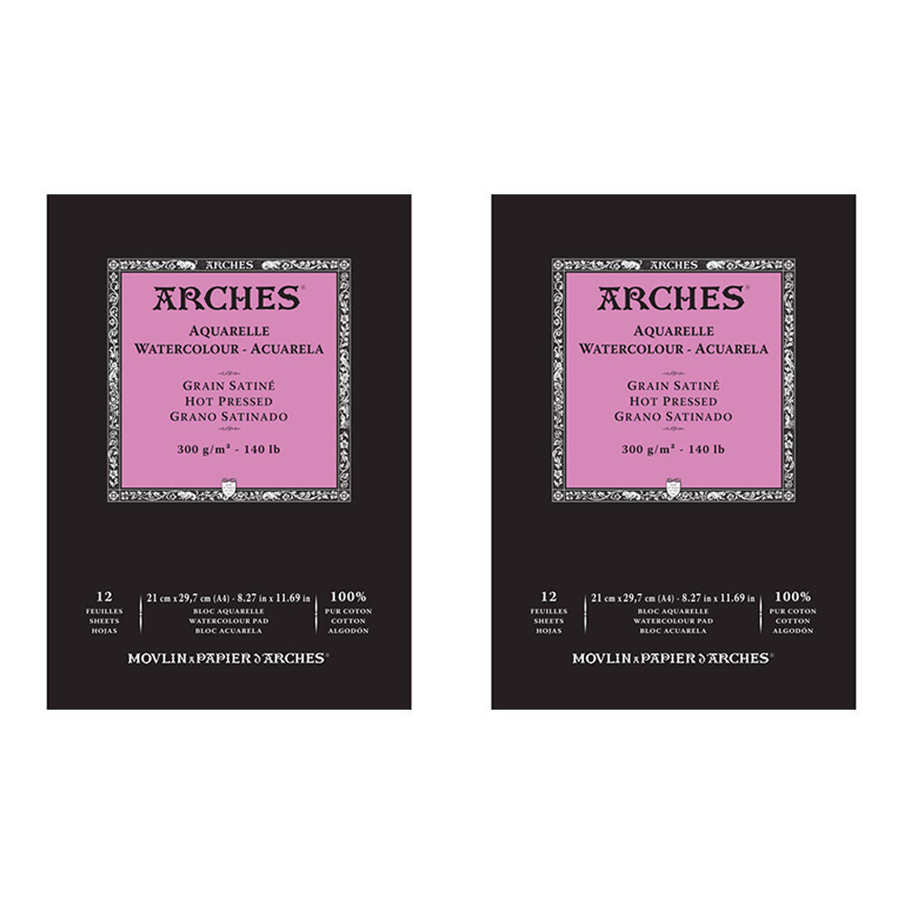 Arches Hot Press Watercolour Art/Craft Painting Paper Pad 300g A4 (2 Pack)