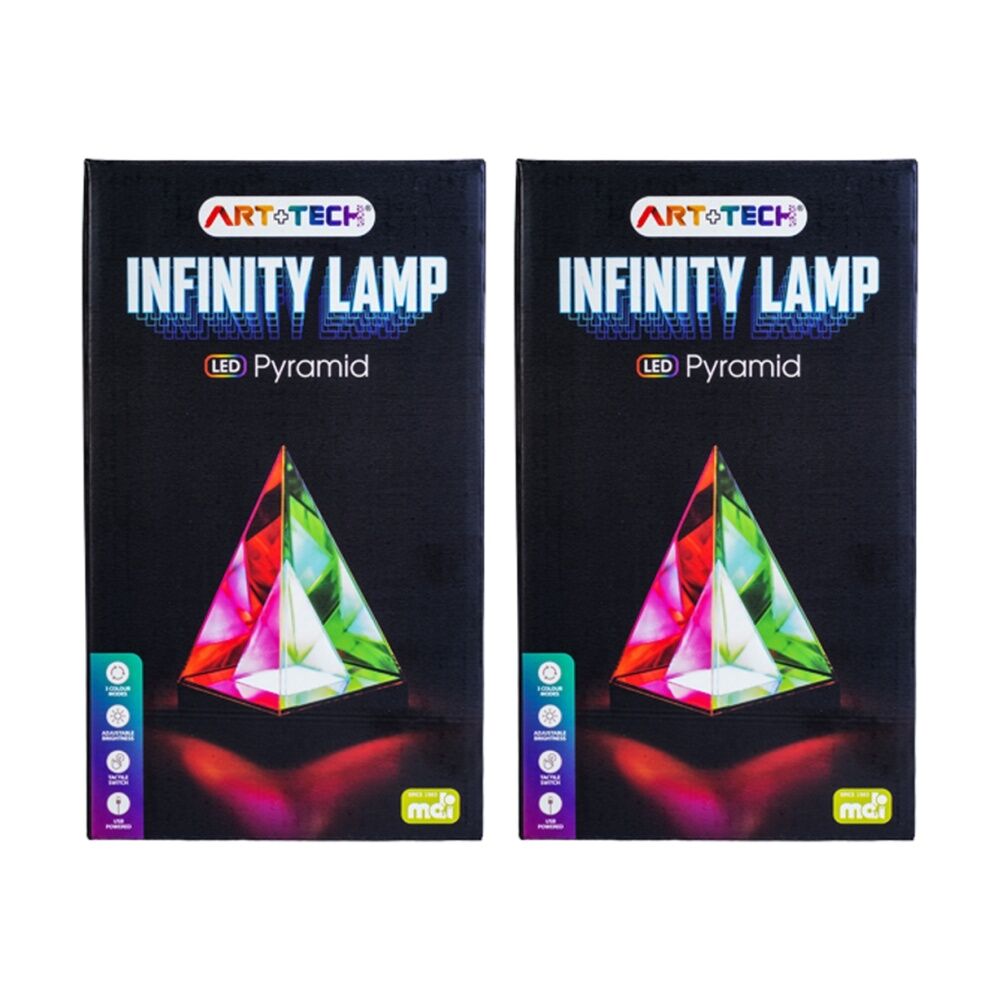 Art + Tech Infinity Lamp Pyramid LED Colour Changing USB Powered Multicolour (2 Pack)