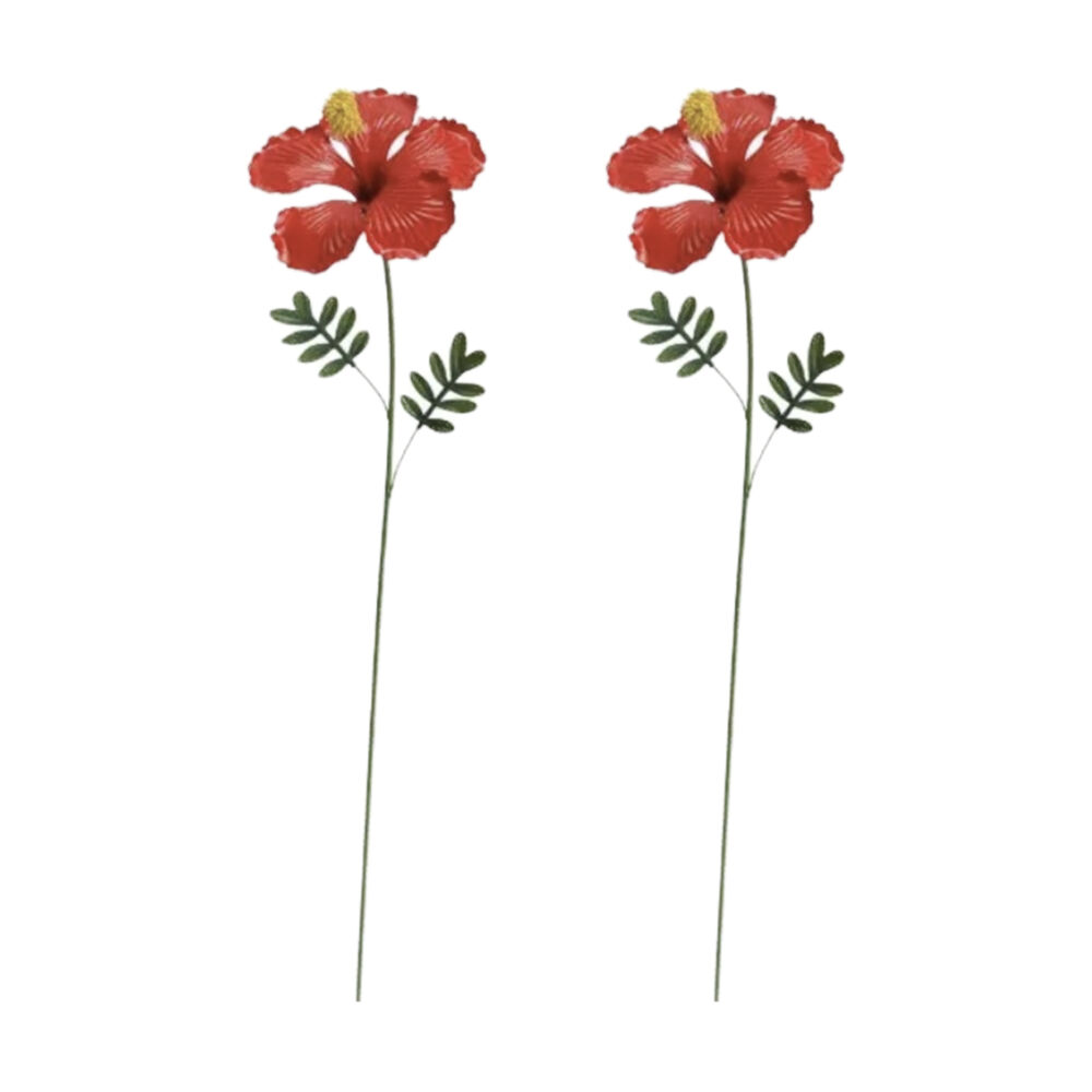 A.Fresco Hibiscus Stake Decorative Powder Coated Metal Garden Ornament Tropical (2 Pack)