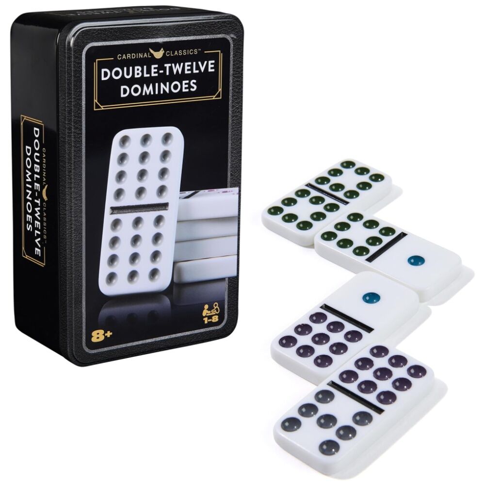 Cardinal 6y+ Classic Double 12 Coloured Dominoes w/ Mexican Train In Tin — image 2