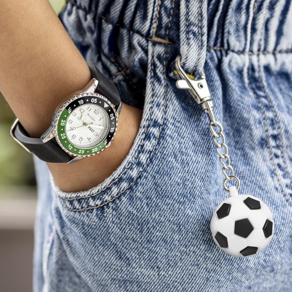 Tikkers Football Silicone Strap Dial Time Teacher Kids Watch Black/Green Tikkers — image 2