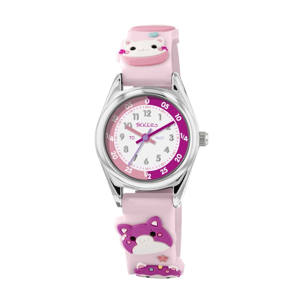 Tikkers 3D Cat Silicone Strap Time Teacher Dial Kids Watch Pink Tikkers