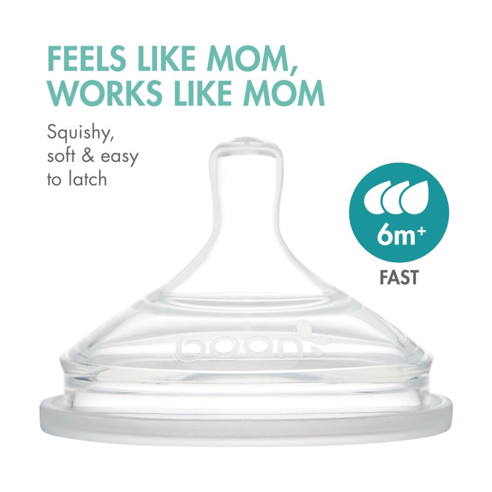 Boon NEW Holland Publishers Boon Nursh Nipples 3pk Fast Flow - Silicone for Natural Feeding - Compatible with Nursh Bottles - Transparent Silicone - — image 3