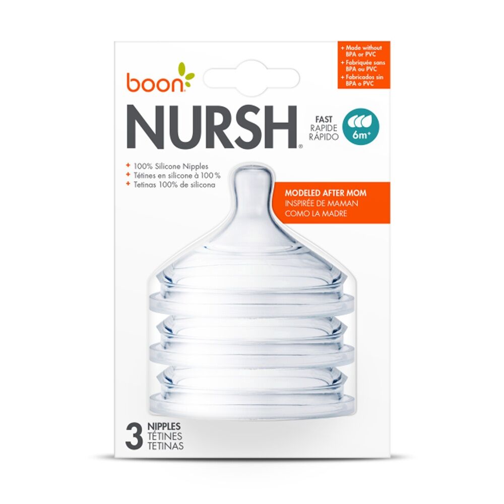 Boon NEW Holland Publishers Boon Nursh Nipples 3pk Fast Flow - Silicone for Natural Feeding - Compatible with Nursh Bottles - Transparent Silicone -