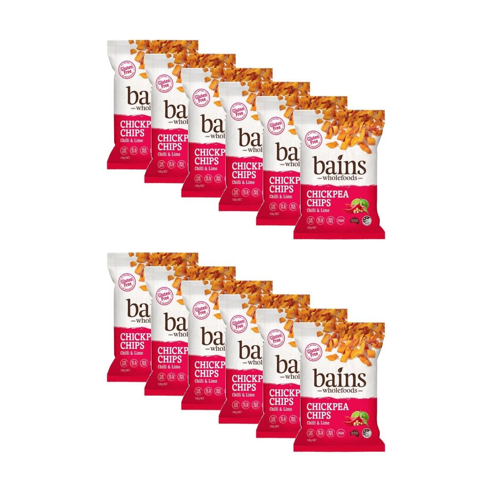 Bains Wholefoods Chickpea Chips Chilli & Lime Flavoured Snack 100g (12 Pack)