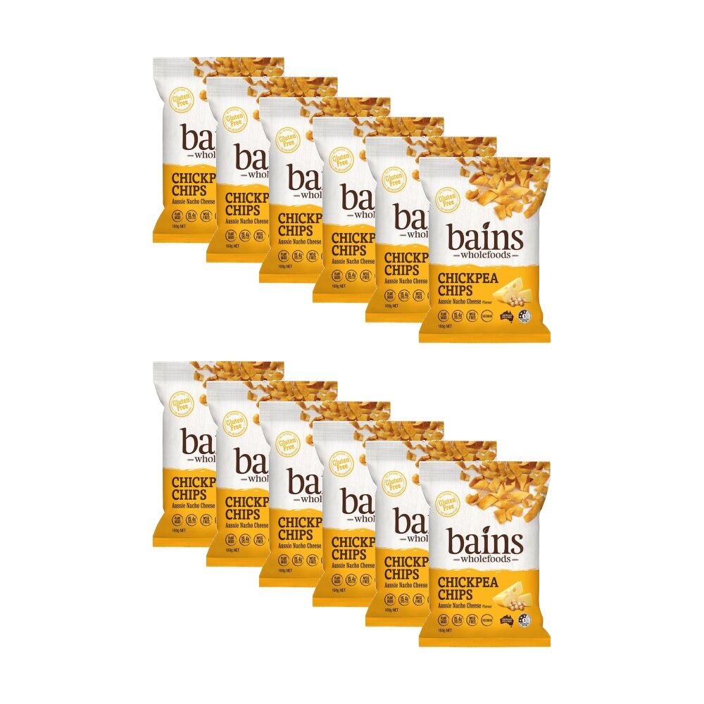 Bains Wholefoods Chickpea Chips Nacho Cheese Flavoured Snack 100g (12 Pack)