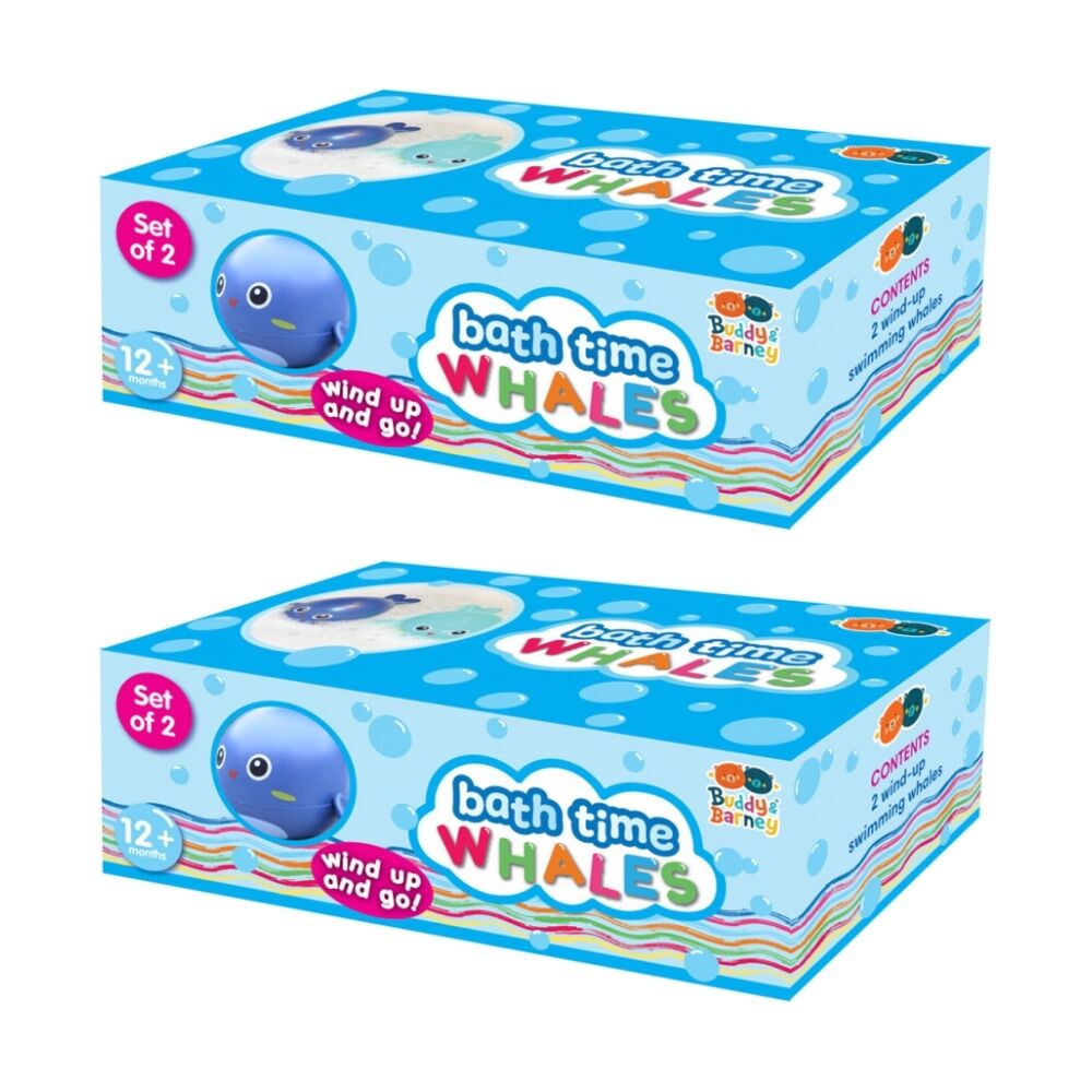 Buddy & Barney 2pc Buddy & Barney Bath Time Wind Up Whales Plastic Kids Toy 12m+ (2 Pack)