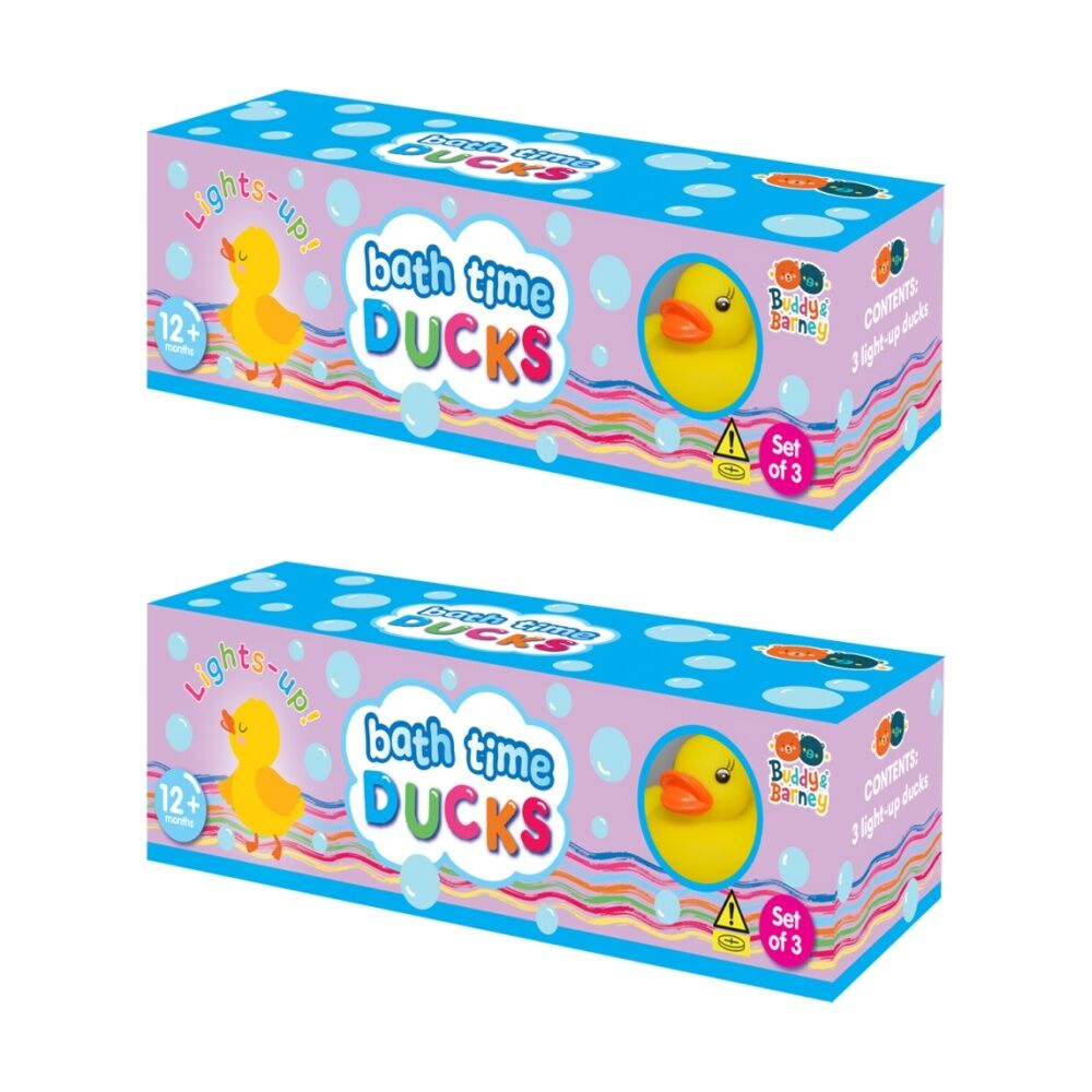 Buddy & Barney 3pc Buddy & Barney Bath Time Light Up Ducks Rubber Kids Toy Figurines 12m+ (2 Pack)