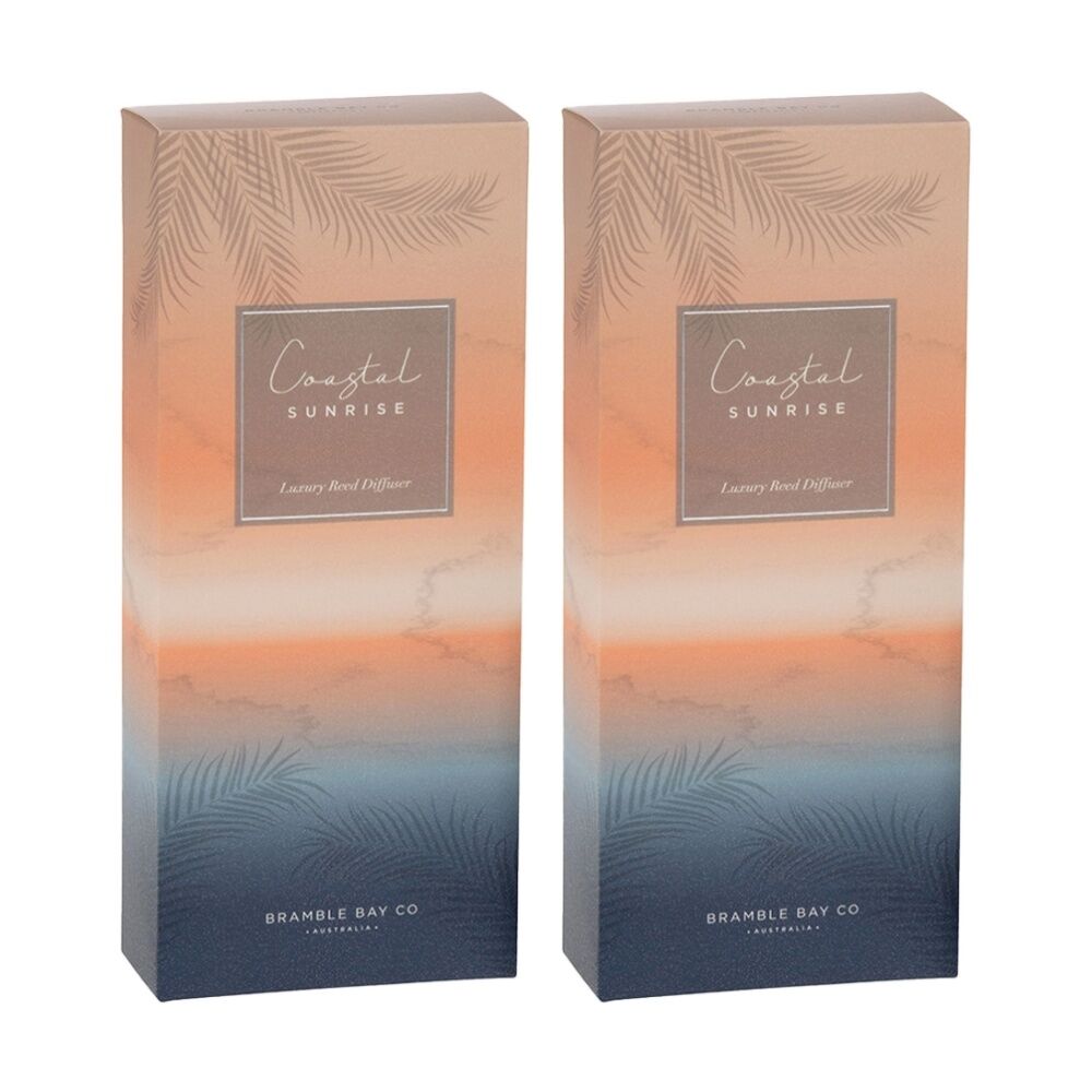 Bramble Bay Ocean Coastal Sunrise Glass Reed Diffuser Home Fragrance 150ml (2 Pack)