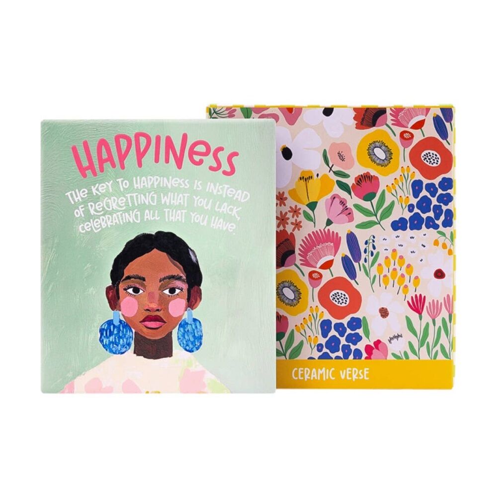 Splosh Billie Happiness Verse Ceramic Verse With Embossed Design Stand And Hanging Hook On-Trend Vivid Colour Palette 12x14x1cm Green Blue Ceramic — image 2