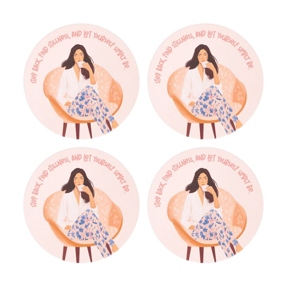 Splosh Billie Simply Be Ceramic Coaster Cork Embossed Pink 11x11cm (4 Pack)