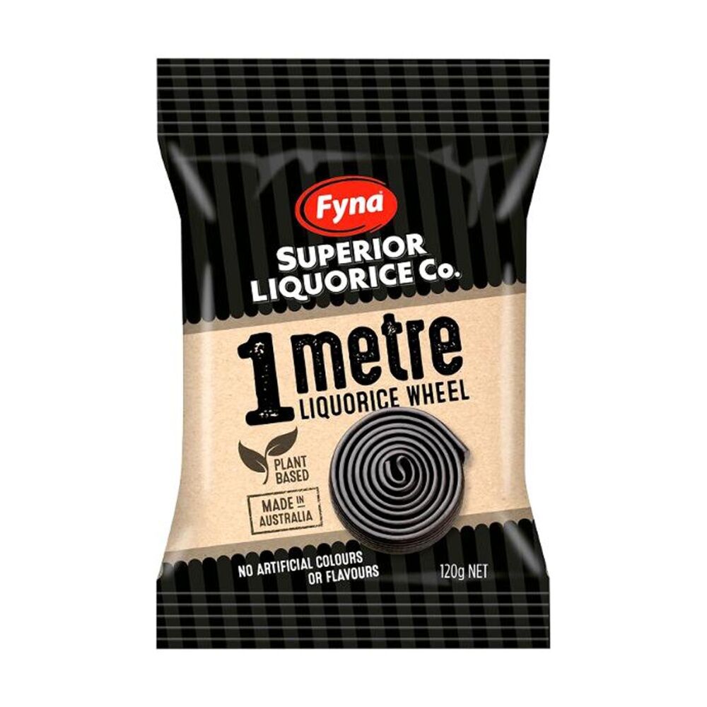 Fyna 120g Fyna Superior Liquorice Co 1m Black Wheel Plant Based Candy