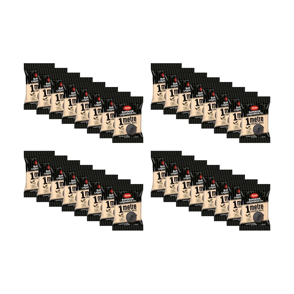 Fyna Superior Liquorice Co 1m Black Wheel Plant Based Candy 120g (32 Pack)