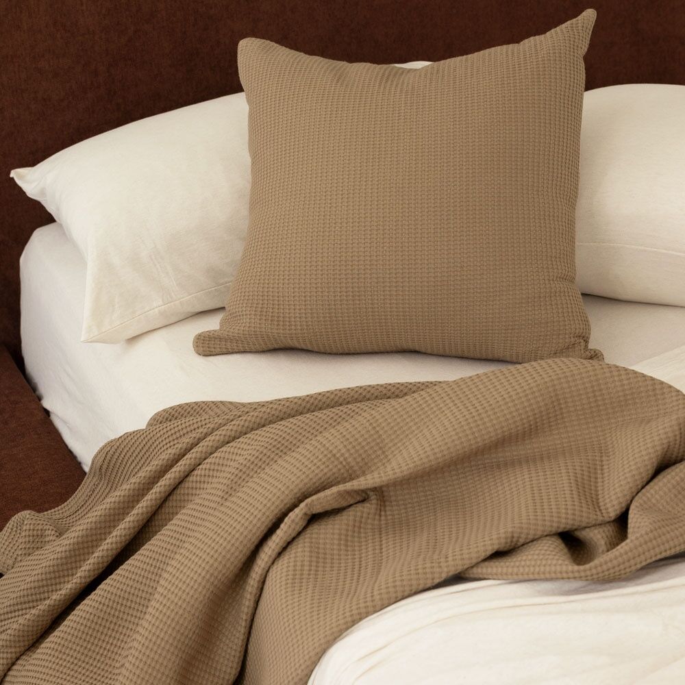 Bambury Milo Waffle Weave Cotton Square Cushion Throw Pillow 50x50cm Chai — image 5