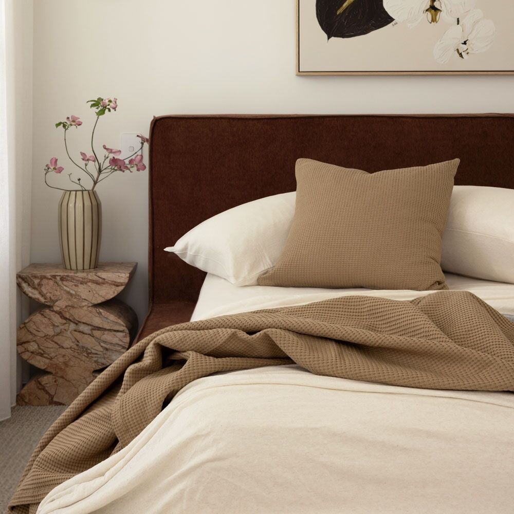 Bambury Milo Waffle Weave Cotton Square Cushion Throw Pillow 50x50cm Chai — image 2