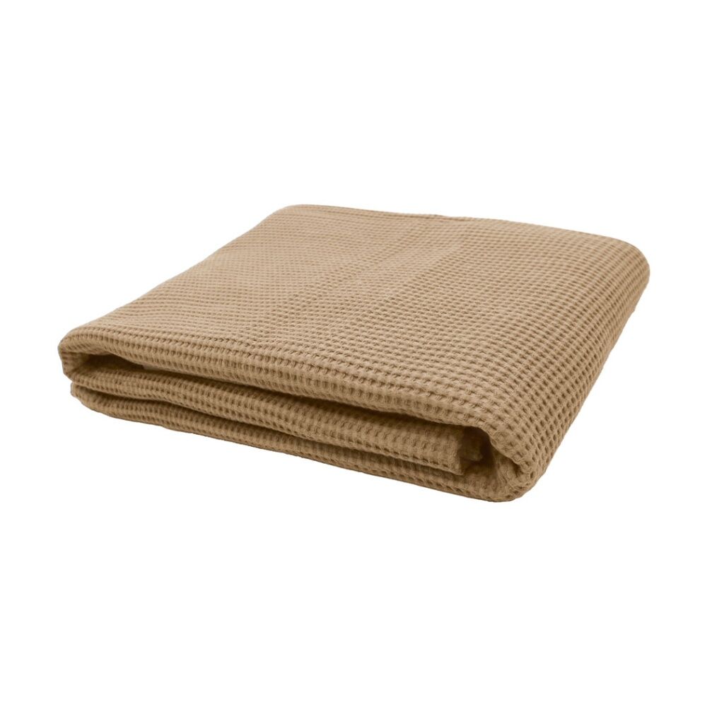 Bambury Milo Waffle Weave Cotton Throw Blanket Soft Textured 130x200cm — Chai