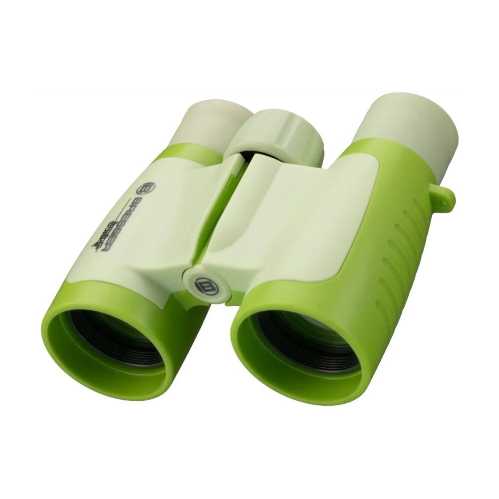 Bresser Junior Childrens Binoculars 3x30 3x Magnification 30mm Lens Diameter Foldable Eyecups for Spectacle Wearers Lightweight and Portable — Green