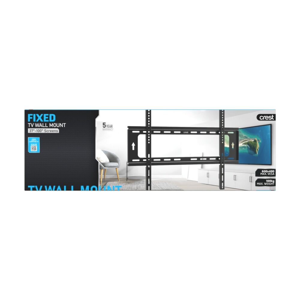 Crest Fixed TV Mount Fits 37 To 90 Inch Holds 100kg High-Grade Steel Black (2 Pack) — image 5
