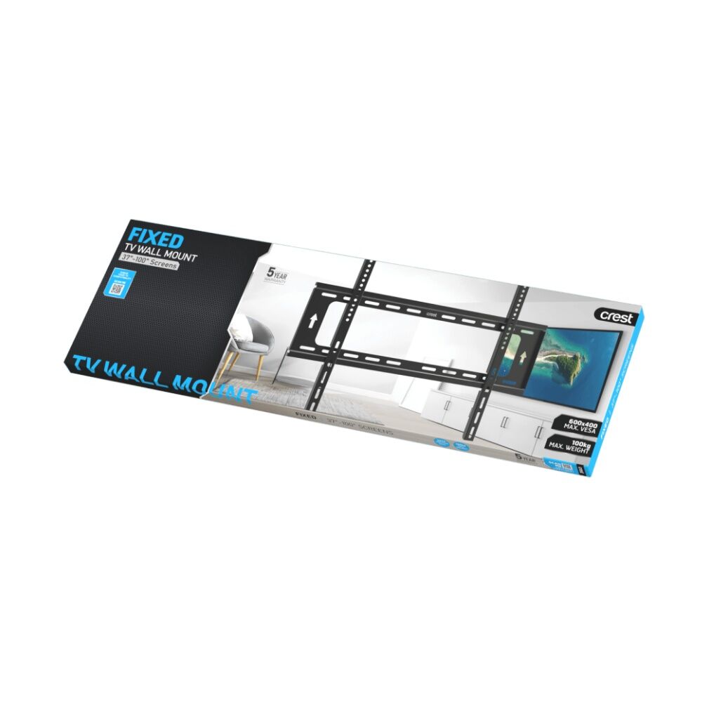 Crest Fixed TV Mount Fits 37 To 90 Inch Holds 100kg High-Grade Steel Black Crest — image 2