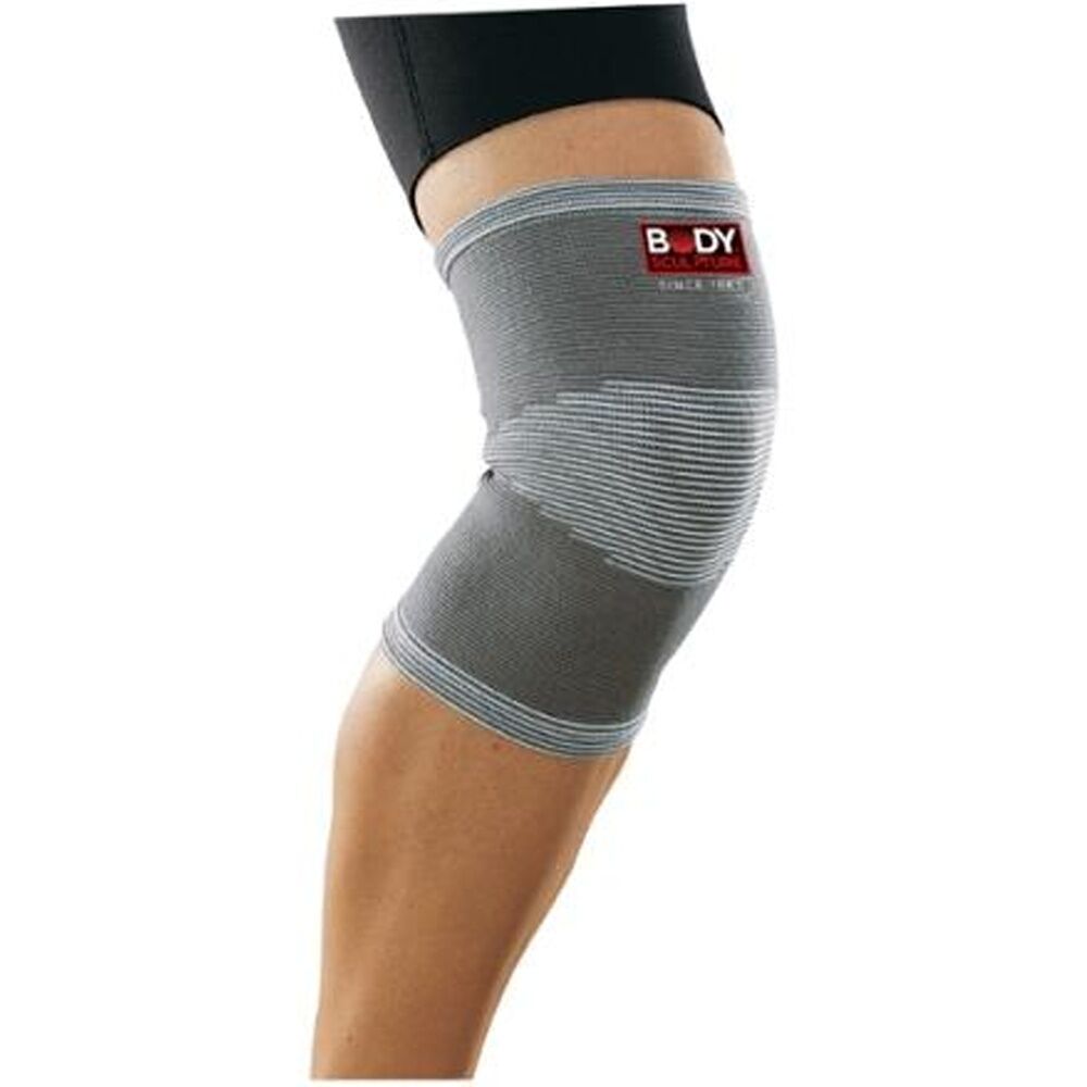 Body Sculpture Elastic Knee Support Lge - 4 Way Knit Comfort - Holds Position Without Moving - Grey Elastic Material Knee Brace Large