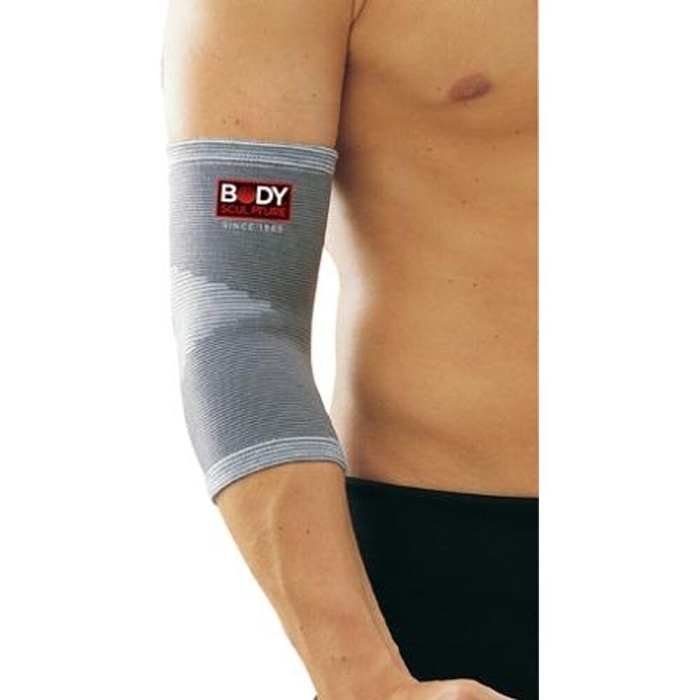 Body Sculpture Elastic Elbow Support Sml - 4 Way Knit Comfort - Holds Position Without Moving - Grey Elastic Material Compression Sleeve Small — image 2