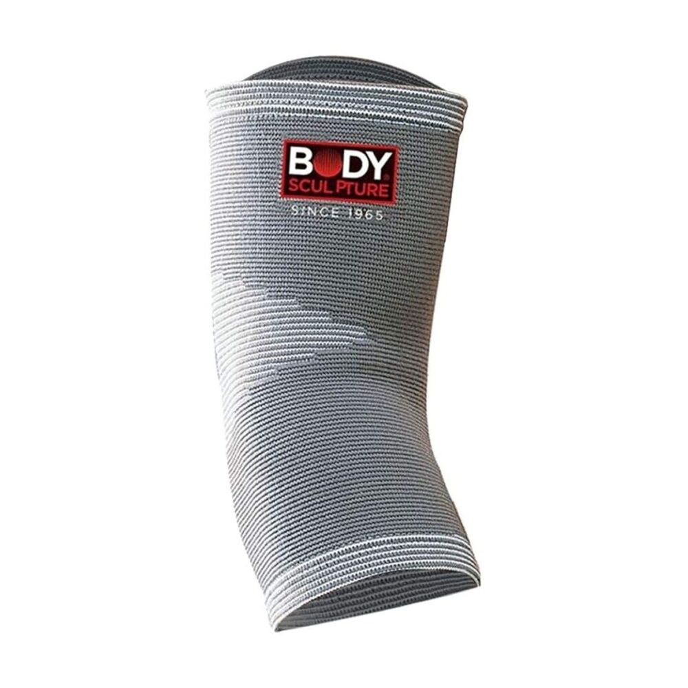 Body Sculpture Elastic Elbow Support Sml - 4 Way Knit Comfort - Holds Position Without Moving - Grey Elastic Material Compression Sleeve Small