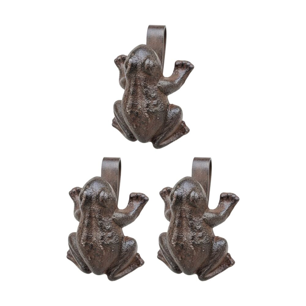 Bronrob Cast Iron Rustic Brown Garden Frog Pot Hanger 7x5.5x4cm (3 Pack)