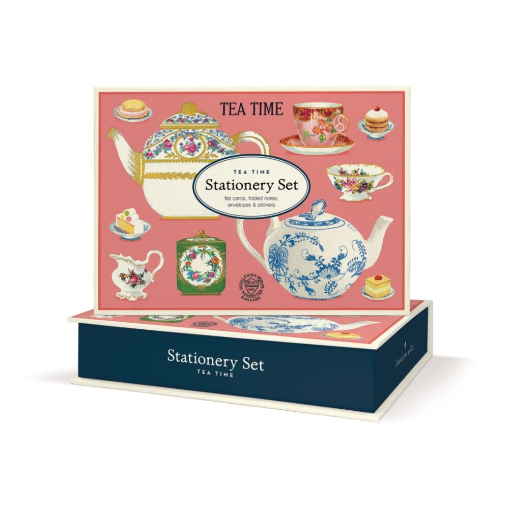 Cavallini Tea Time Stationery Set Vintage Teapots Notes Cards Stickers (36 Pieces)