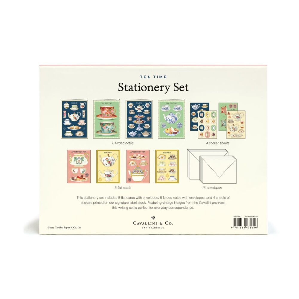 Cavallini Tea Time Stationery Set Vintage Teapots Notes Cards Stickers (36 Pieces) — image 3