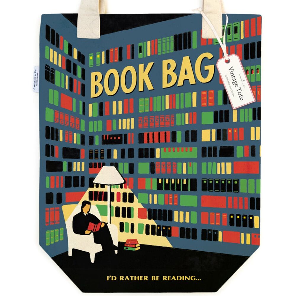 Cavallini Tote Bag Library - Vintage Bookshelf Illustration on Durable 100% Cotton Canvas - 33cm x 40cm x 15cm Multicolour 33x40cm — image 2
