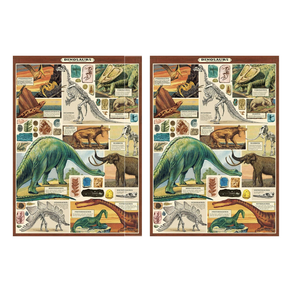 Cavallini Poster Gift Wrap Dinosaurs 2 Vintage Illustration 50x70cm (2 Pack)